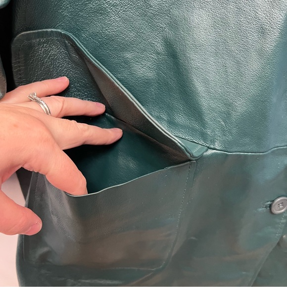 Vintage Via Accenti Dark Green Leather Jacket Button Front Coat Womens Sz 30W - Picture 5 of 11